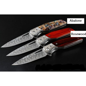 Abalone Damascus Blade Material Abalone and Rosewood Handle 3D Pattern Outdoor Folding Knife UD405332